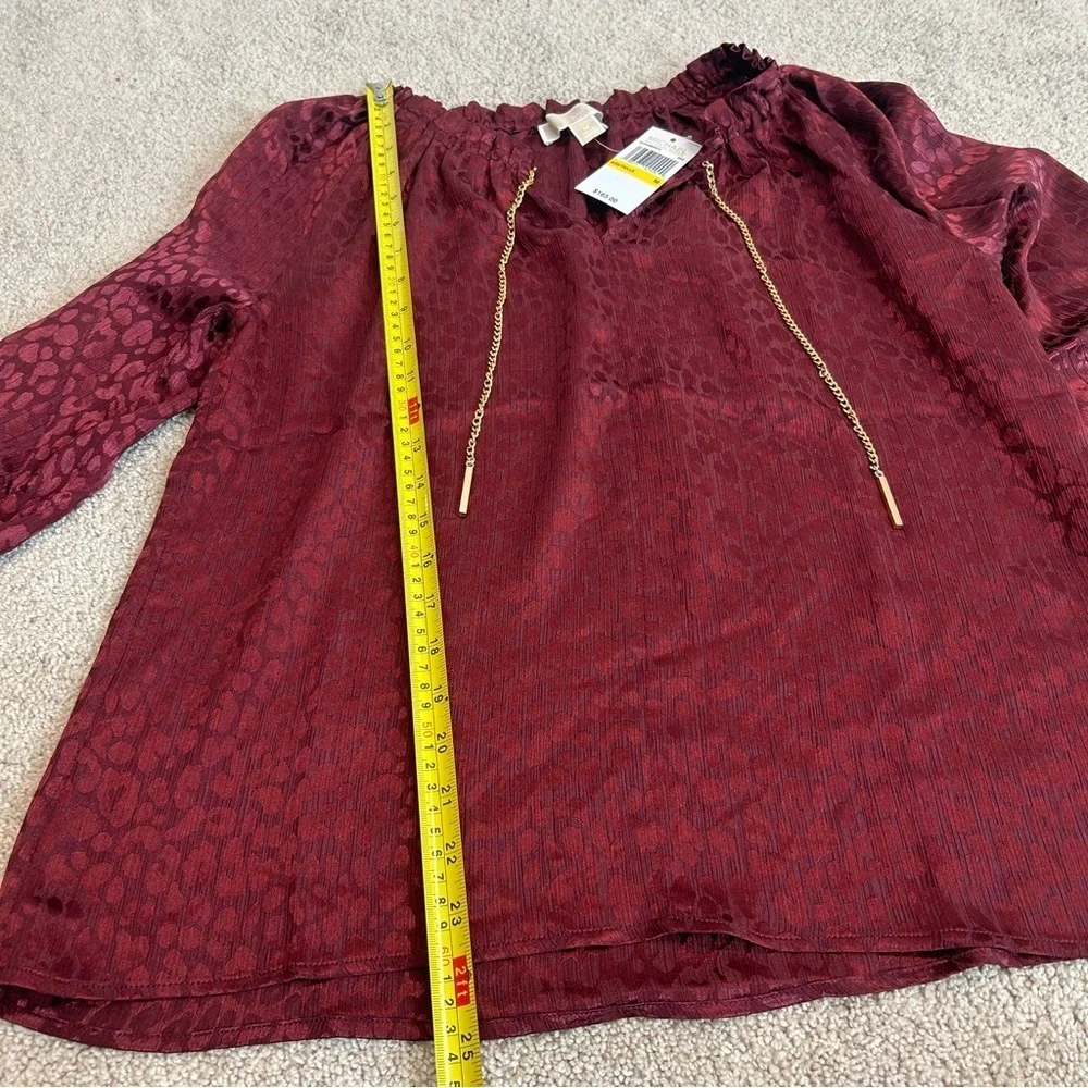 Michael Michael Kors red burgundy leopard cheetah print gold tone chain blouse - Picture 9 of 11